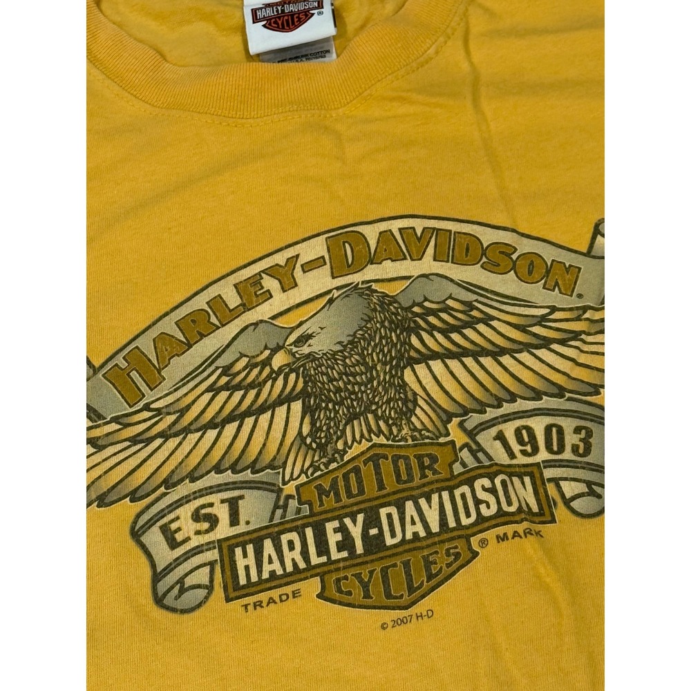 Harley Davidson Cycles Eagle Graphic T Shirt Yellow 3XL 100% Cotton Made USA